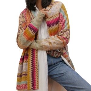 NWT Anthropologie Pilcro Cross Stitched Boho Patchwork Cardigan Sweater Size M/L